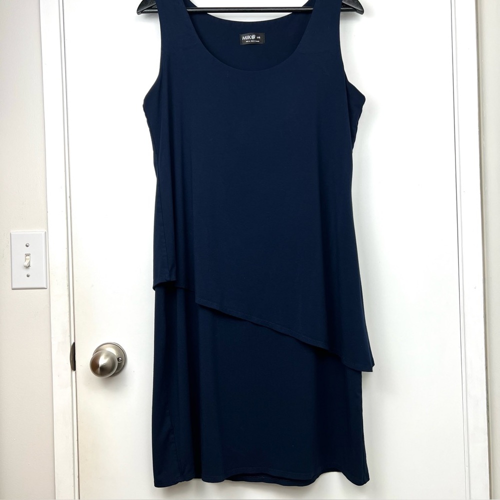 Miik Sleeveless Navy Layered Shift Dress